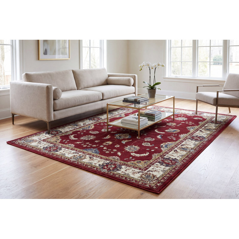 Tapis rouge/ivoire oriental Attell, Rectangle 6 pi 7 po x 9 pi 6 po