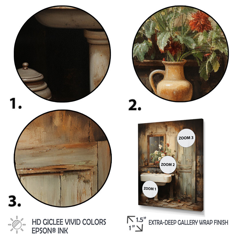 Cluny Bathroom Rustic Charm II Framed On Canvas Print, Wrapped Canvas, 32" H x 16" W x 1" D