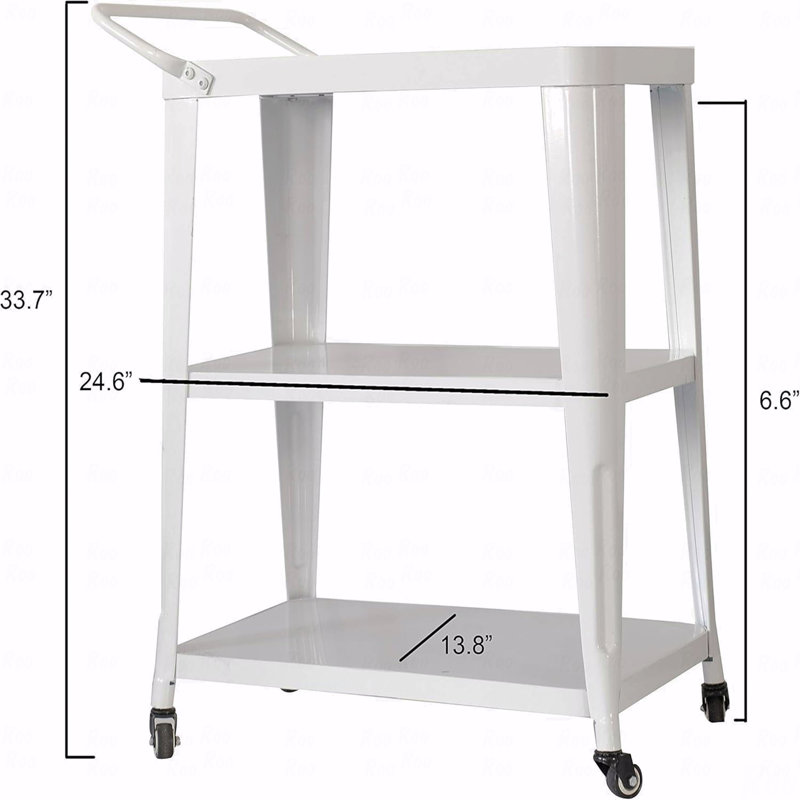 Chariot de salle à manger industriel à 3 niveaux avec roulettes pivotantes, Blanc