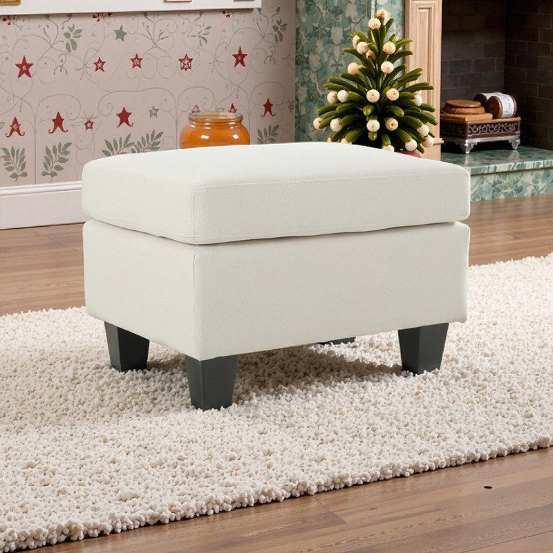 Upholstered Ottoman with Birch Wood Legs, Beige