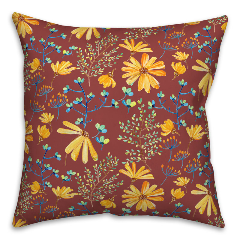  Coussin décoratif floral intérieur / extérieur en polyester, H 18 po x l 18 po, Rouge