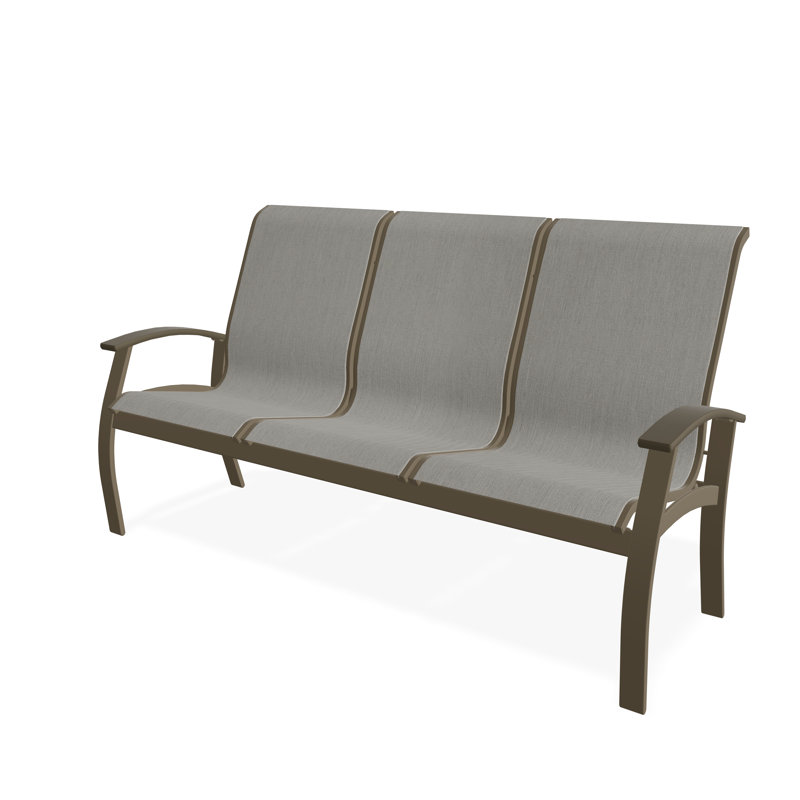 Belle Isle Sling Aluminum Frame 3-Seat Sofa with Marine Grade Polymer Arm Accent, Augustine Oyster, Beachwood