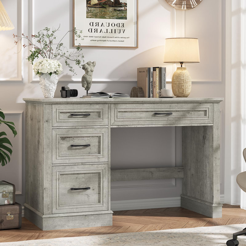 Bureau de direction Farmhouse 47 po avec 3 tiroirs et tiroir classeur réglable, Gris