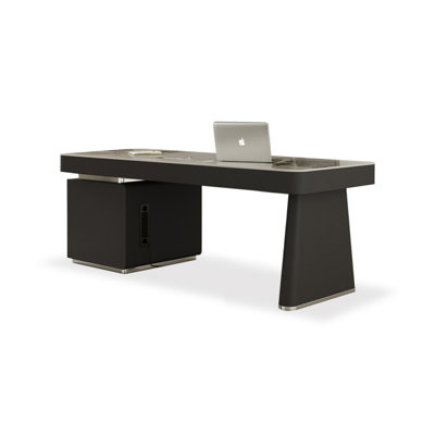 Bureau rectangulaire en bois manufacturé noir avec 5 tiroirs