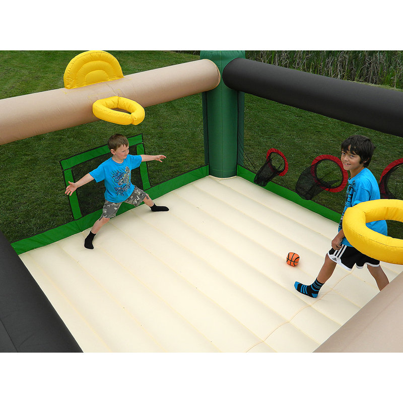 Medium Green and Beige Sports Bounce House with Slide