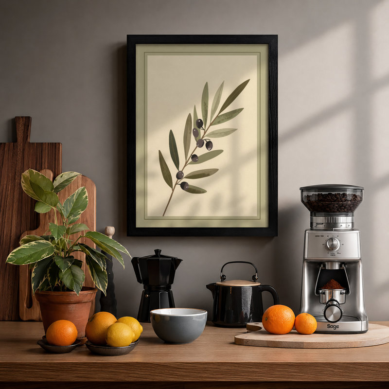 Olive Branch Botanical - Framed Print, A3 - 42.0 x 29.7 cm, Black