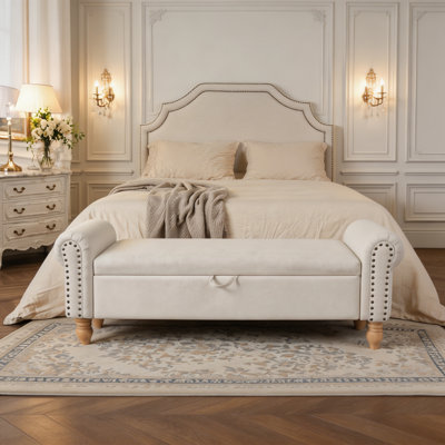 Banc de rangement avec repose-pieds, repose-pieds rembourré