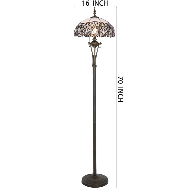 Tiffany Floor Lamp White Stained Glass Crystal Standing Reading Light 16X16X70 Inches Antique Pole Corner Lamp Decor Bedroom Office Living Room