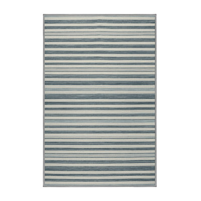 Washable Pale Blue White Striped Area Rug