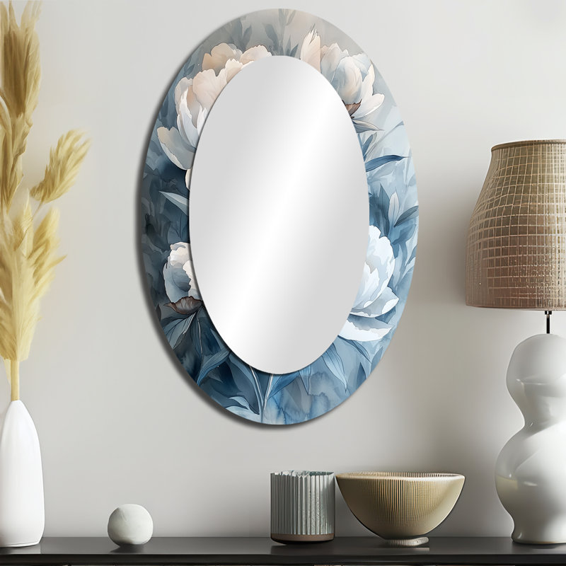 Minimalisme ombre pivoines fleurs I - miroir mural ovale blanc, 36 po x 24 po
