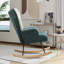Fauteuil d'appoint moderne en patchwork avec accoudoirs et pieds en bois massif, canapé d'appoint Mid-Century moderne, fauteuil en tissu pour salon, studio de chambre à coucher, fauteuil d'appoint confortable pour lit, vert