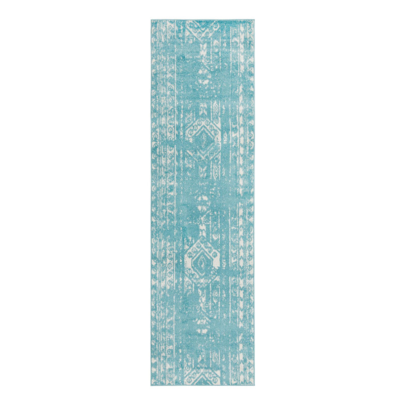 Tapis Lennon bleu clair, Tapis de couloir 3 pi 3 po x 12 pi