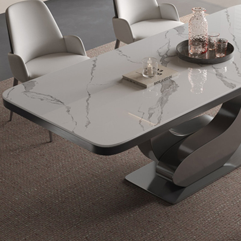 Ensemble de table de salle à manger rectangulaire de style italien, H 29,53 po x L 62,99 po x l 33,46 po, Blanc / Gris