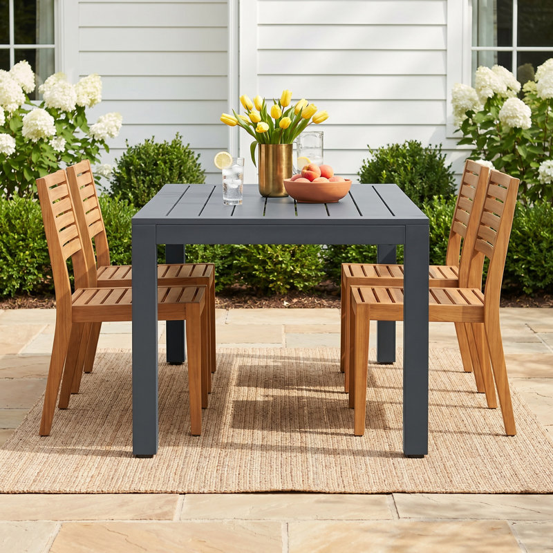 Willadeene Nantucket 71''W Rectangular Outdoor Patio Dining Table With Umbrella Hole