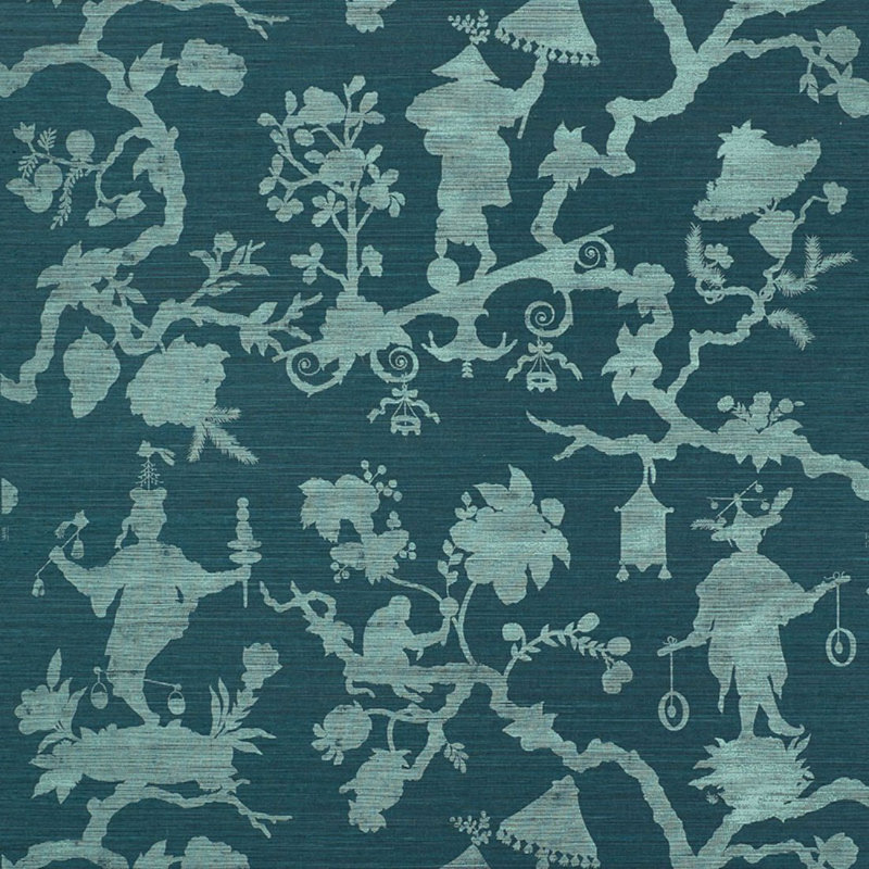 Shantung Silhouette Sisal Wallpaper, Peacock