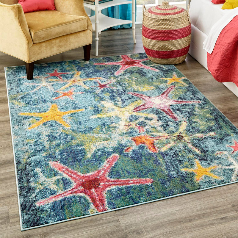 Tapis bleu marine à motif animalier Esposito, Rectangle 2 pi x 3 pi 1 po