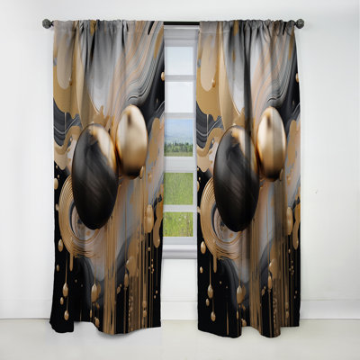 Gold And Black Mystic Mulanje IV - Shapes Curtain - Blackout Abstract Curtain - 1 Panels