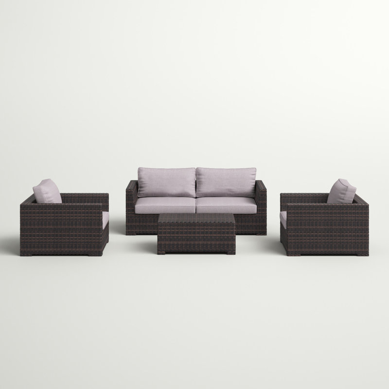 Cariah Rattan Wicker Fully Assembled 4 - Person Seating Group with Cushion
