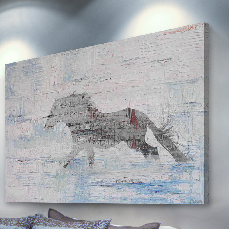 « grey cheval trot 2 » par parvez taj,, reproduction d’art sur toile tendue, H 30 po x l 45 po x P 1,5 po