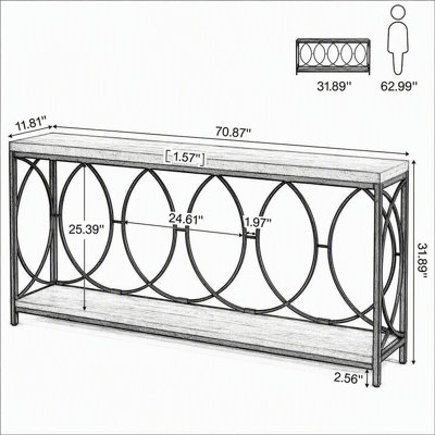 70.9" Console Table, 2-Tier Long Sofa Table Entryway Console with Storage Shelf