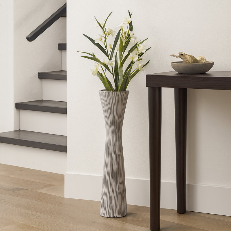 Richarson Ribbed Ceramic Floor Vase, 30" H x 8" W x 8" D, Black/Brown/Beige
