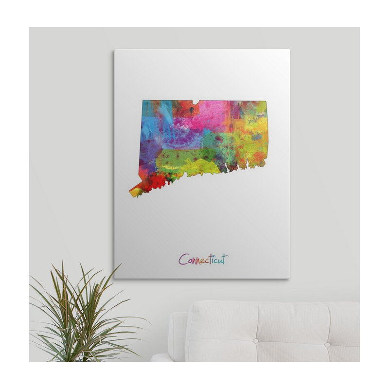 «Connecticut Map» par Abarca, impression, H 36 po x l 27 po x P 1,5 po, Toile