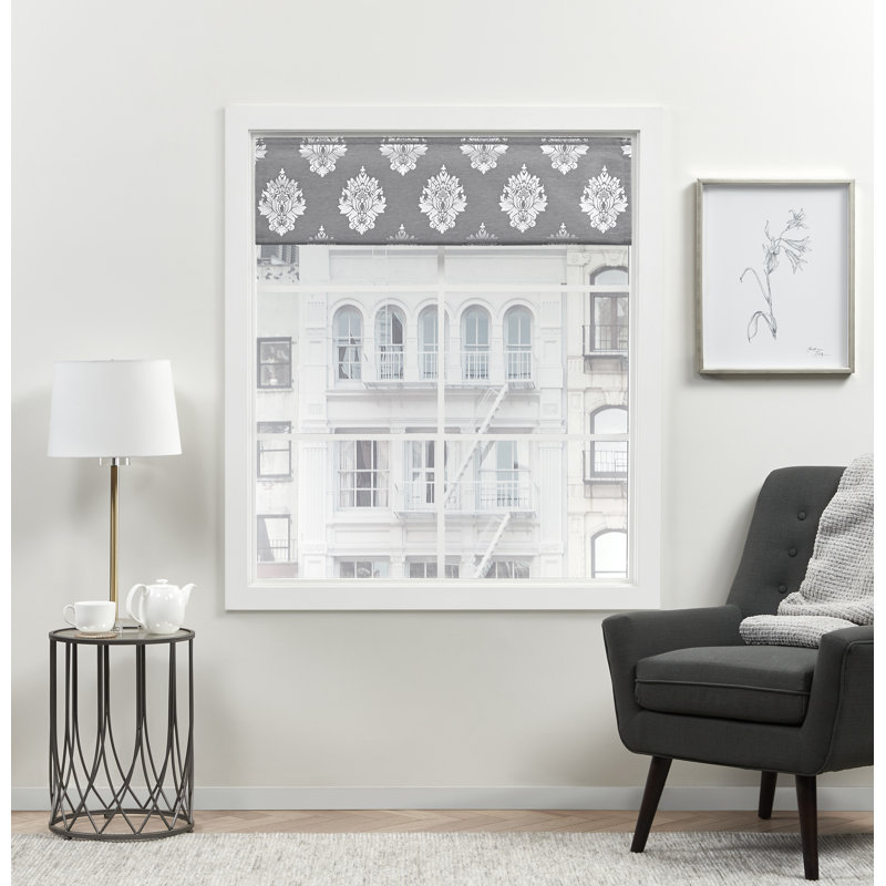 Exclusive Home Marseilles Damask 100% Blackout Roman Shade, Gray, 27"W x 64"L