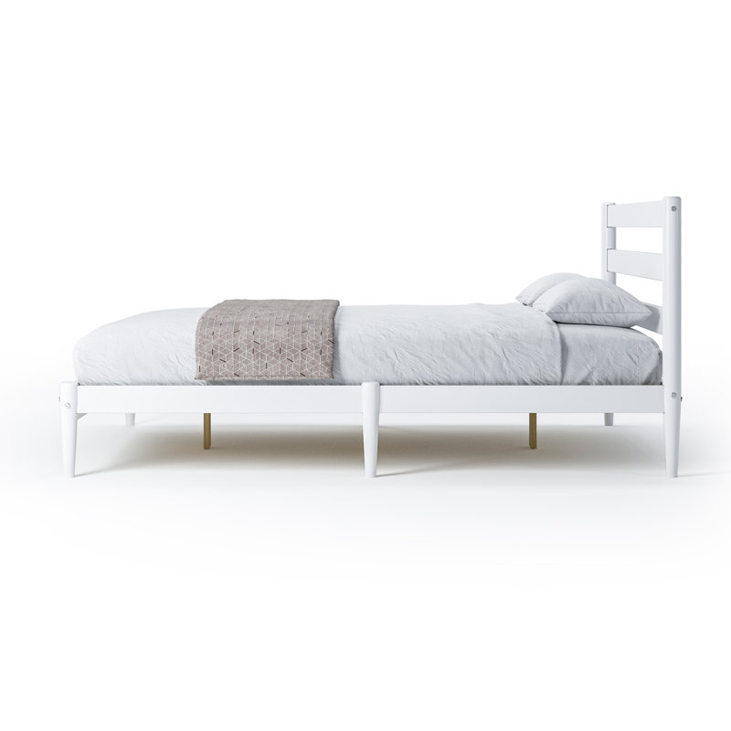 Lit simple en bois massif Lasher, Blanc, Double