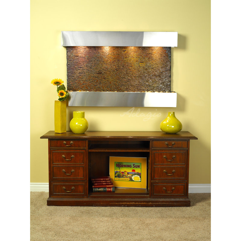 Sunrise Springs Natural Stone Fountain with Light, Stainless Steel/Black Featherstone Slate