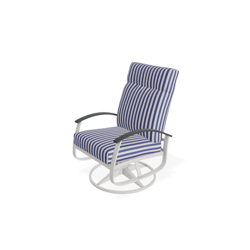 Chaise berçante pivotante réglable avec coussins Askar, Rayures bleues et blanches, Graphite classique P30, Neige texturée