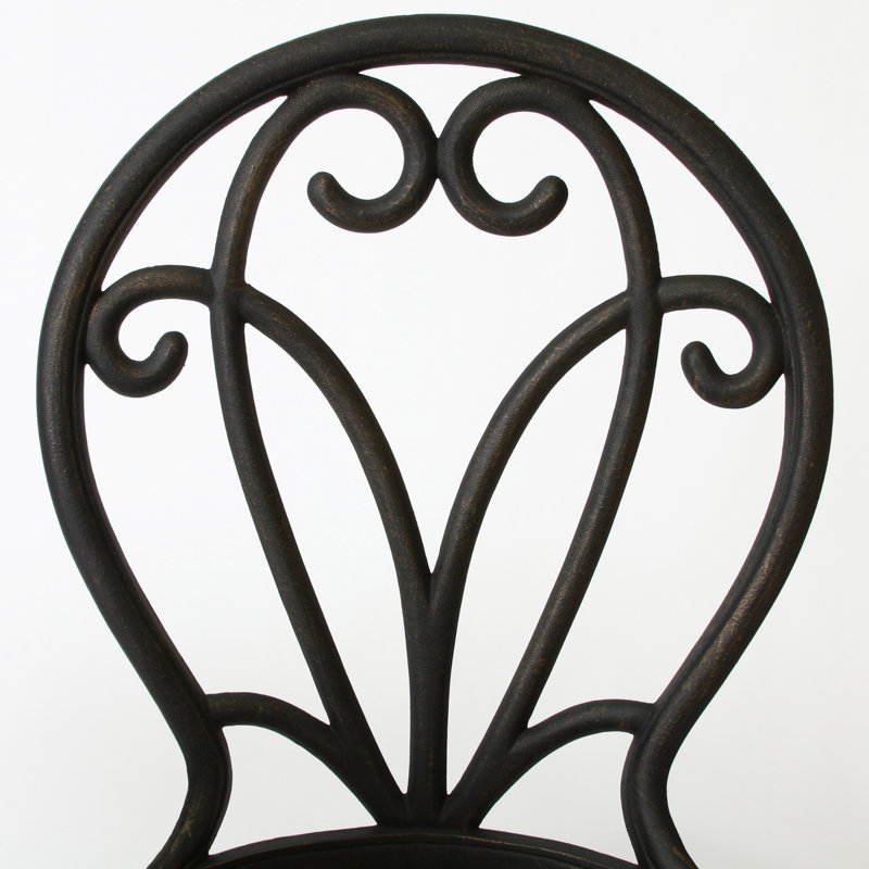 Ensemble de 3 bistro en fonte - aluminium, style gracieux, noir et doré, chaises florales, -, pieds élégants, table, sièges décoratifs,