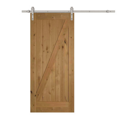 Unfinished Knotty Alder Z-Bar Interior Barn Door with Track & Hardware Kit