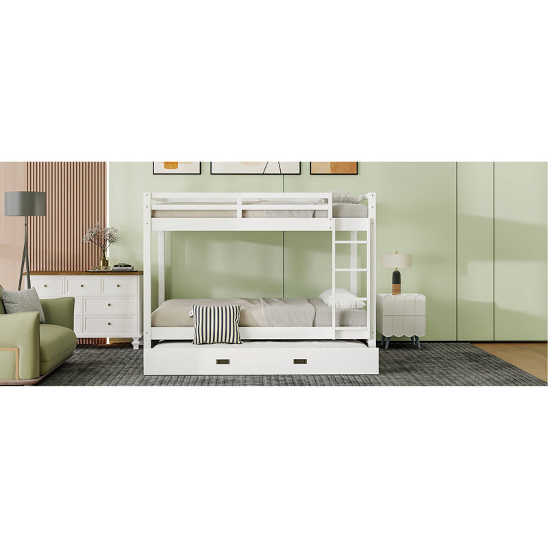 Grand lit superposé en bois blanc avec lit gigogne et cadre, pin de haute qualité, espace de rangement pour lattes solides, fait en espaces partagés