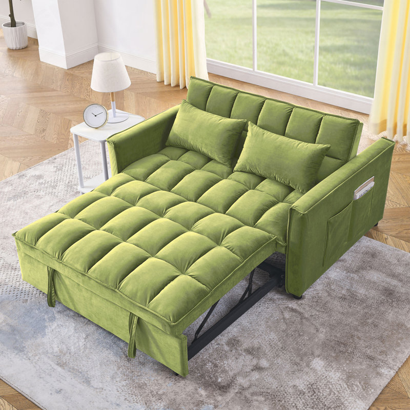 Convertible  Sleeper Sofa with Adjustable Backrest, Green