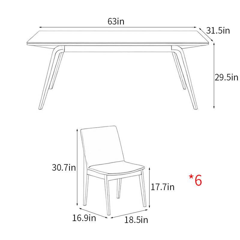 Modern simple home rectangular dining table sets, 29.5"H x 63"L x 31.5"W