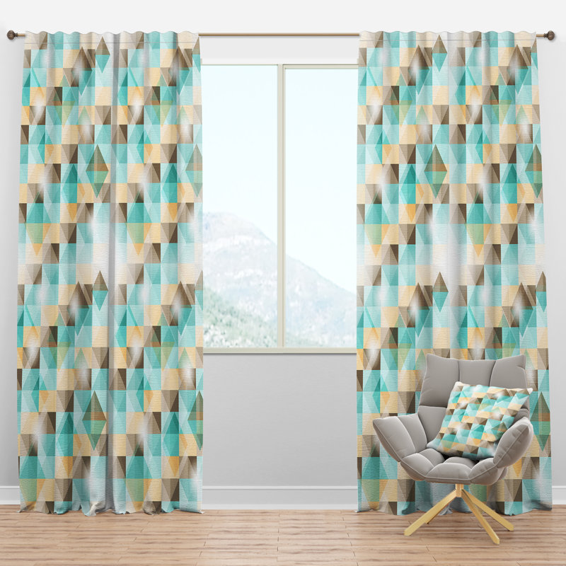 3D Illusion of Geometric Squaresf - Traditional Velvet Curtain - Room darkening - 1 panel, 52"W x 120"L