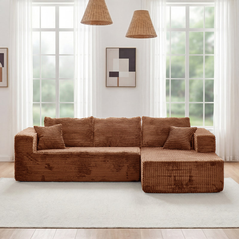 Canapé modulaire à compression de 108,66 po Kapellen, Brun, Orienté à droite