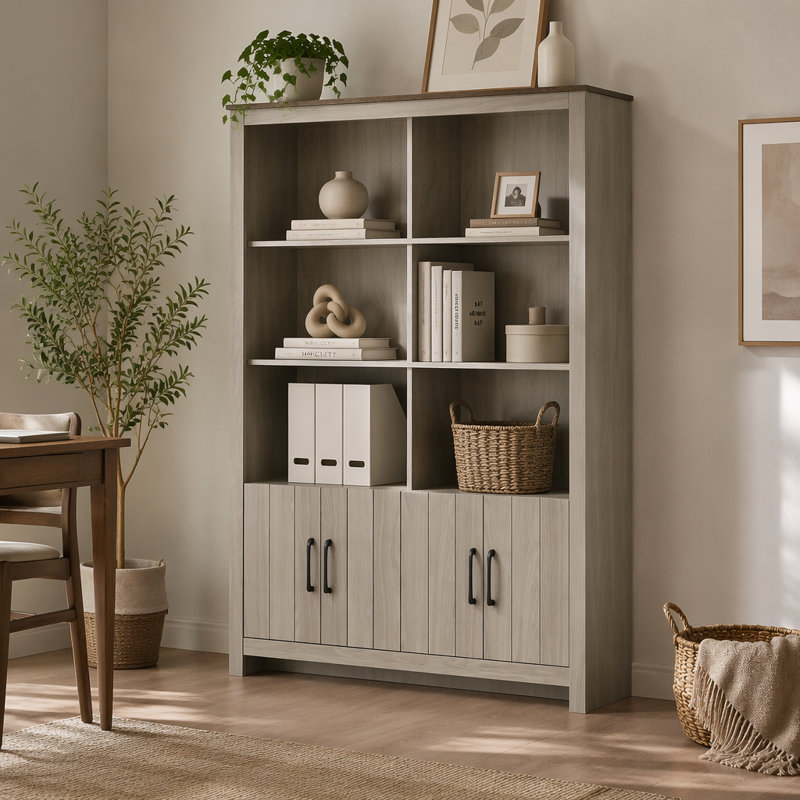 47"W Bookcase Shelf with Cabinet Doors
