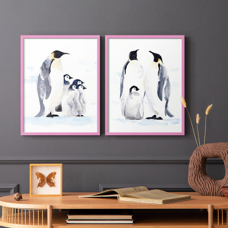 «Emperor Penguins I», reproduction encadrée de qualité supérieure - prête à être accrochée - aucun clou requis - aucun clou requis