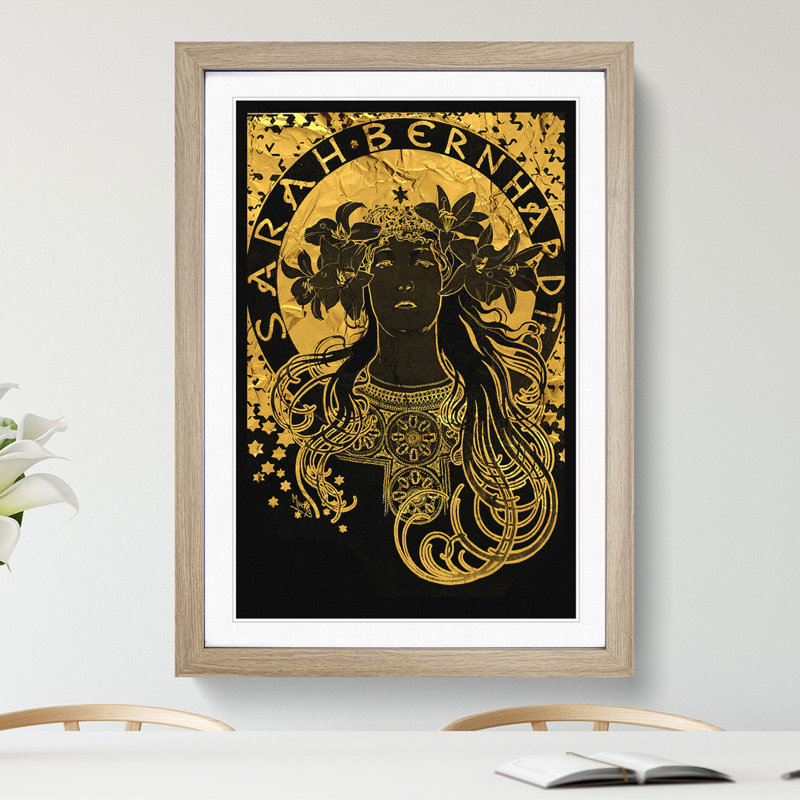 Sarah Bernhardt in Gold - Picture Frame Graphic Art, 48cm H x 36cm W x 2cm D, Oak