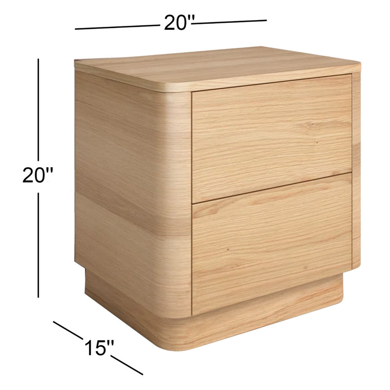 Mille 2 - Drawer Solid Wood Nightstand, Oak