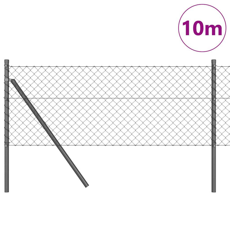 Vidaxl Chain Link Fence With Posts Steel, Grey, 40cm H x 1000cm W x 3.2cm D