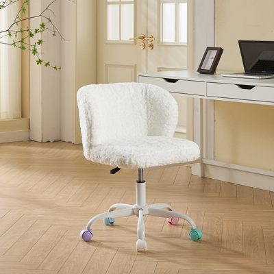 Chaise de bureau, chaise de bureau en poils de lapin artificiel avec base en métal, chaise de bureau pivotante réglable, chaise de coiffeuse