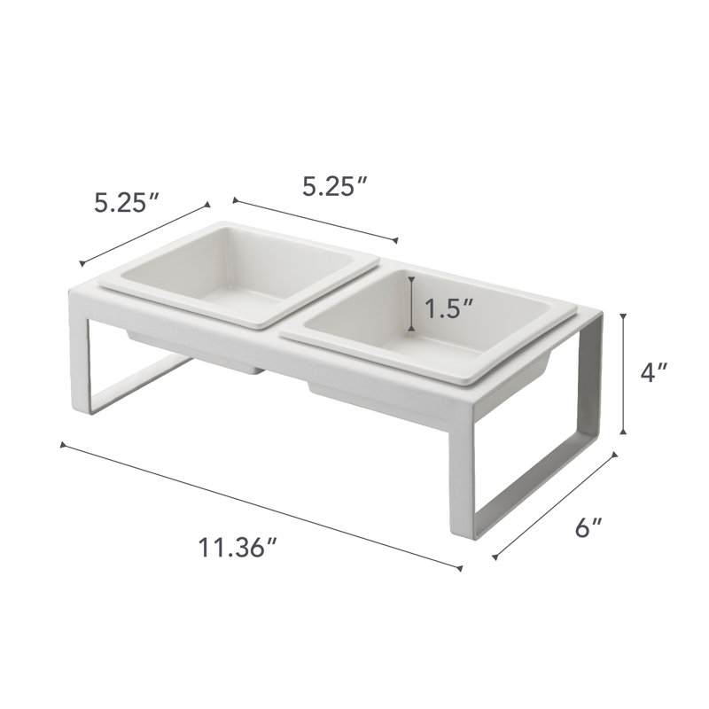 White Elevated Steel and Ceramic Pet Food Stand with Two Bowls