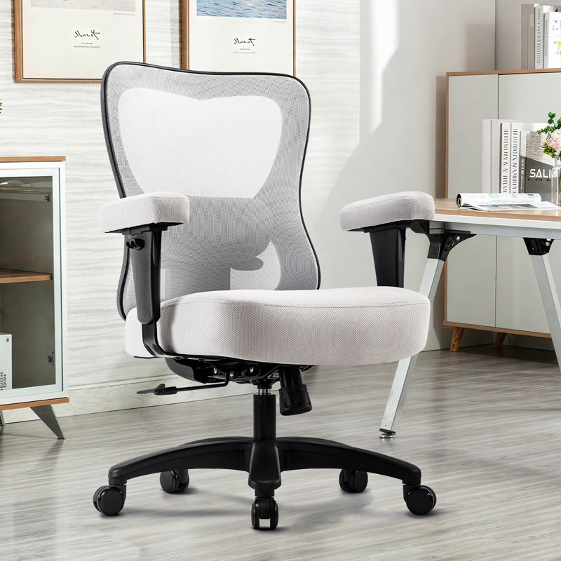 Grand fauteuil de bureau ergonomique pour les personnes les plus résistantes, filet gris, élastique, soutien lombaire, rotation à 360 °, inclinaison réglable, base en métal, installation simple avec grand siège intégré, roues larges,