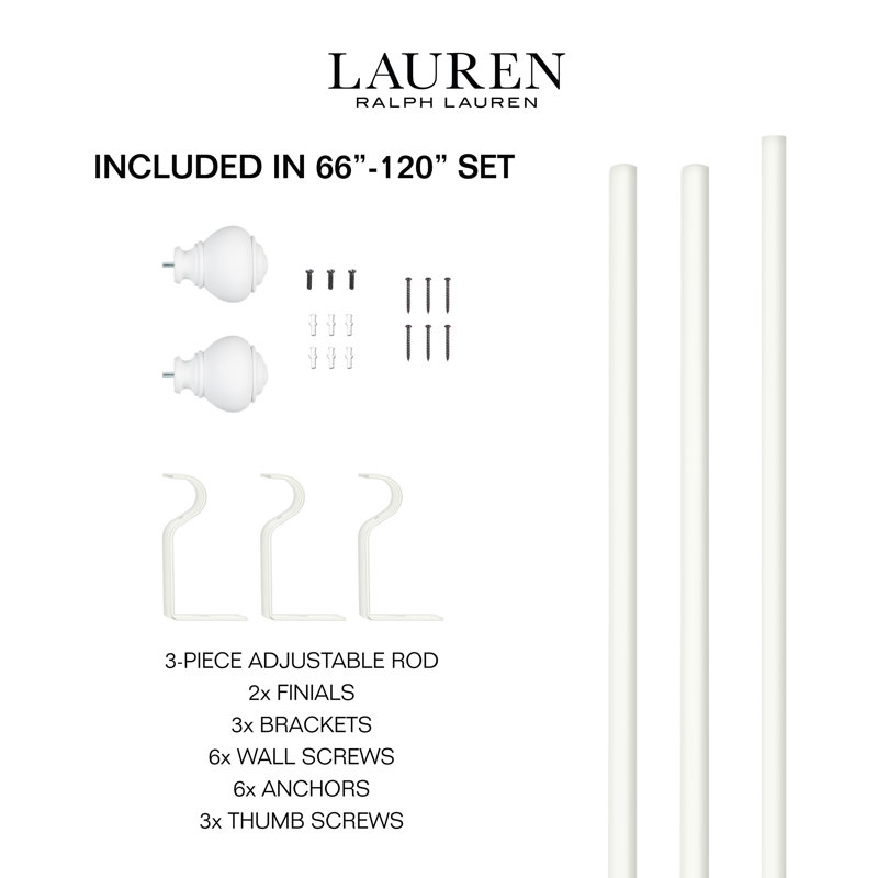 Ensemble de tringle à rideau et de faîteau ajustable 1 po Lauren Ralph Lauren Markel, Blanc, 66" - 120"