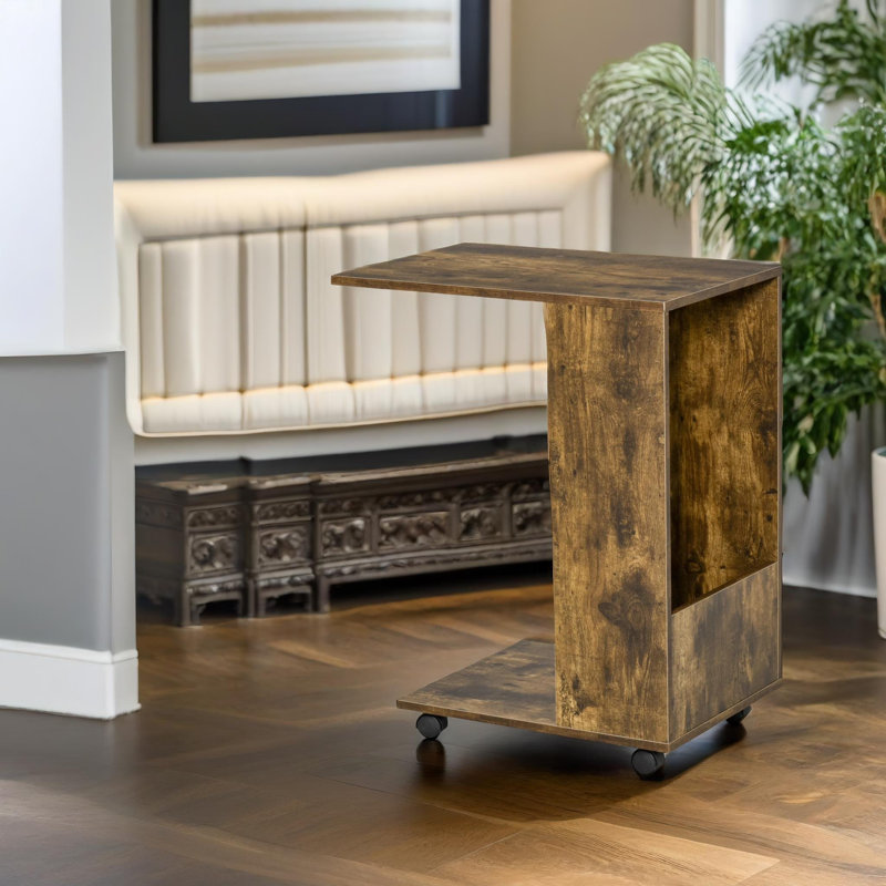 Carnevale C Shaped End Table With Storage Living Room Furniture Side Sofa Table, Brown