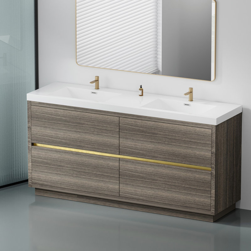 Meuble-lavabo autoportant avec lavabo et tiroir de rangement à fermeture en douceur