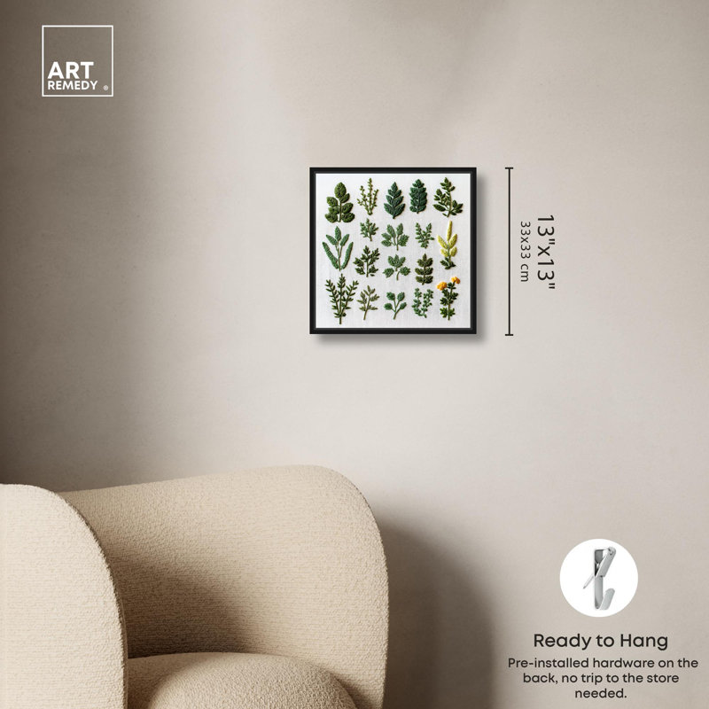 «Stitched Sprout II», impressions florales sur toile par Art Remedy, H 13 po x l 13 po, Structure noire