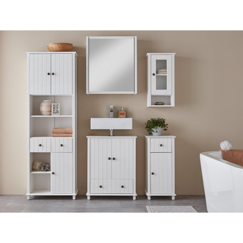 Meiman Solid Wood Freestanding Bathroom Cabinet, White